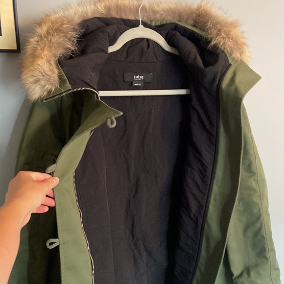 Cut 25 by Yigal Azrouel Olive Green Anorak Coat 100% Coyote Fur Hood - Picture 10 of 15